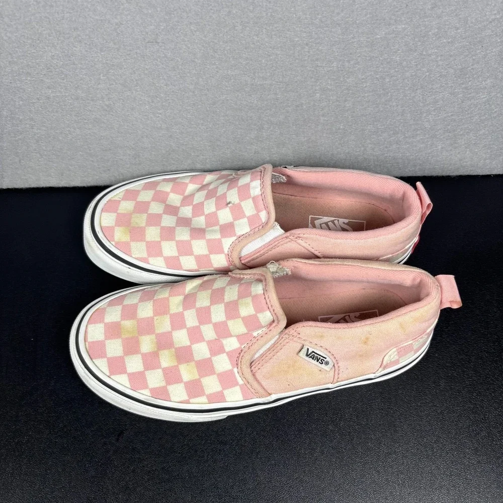 Vans Shoes Youth Size 1 Missy Off The Wall Check Skate Loafer 508731 Pink Fabric